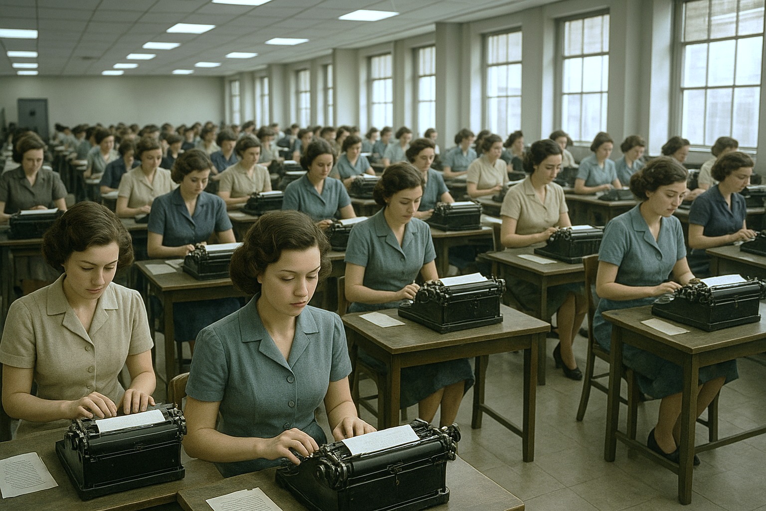 Een door AI gegenereerde afbeelding van een typekamer in vroeger tijden