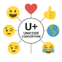 Illustratie die laat zien hoe emoji zijn geïntegreerd in het Unicode Consortium