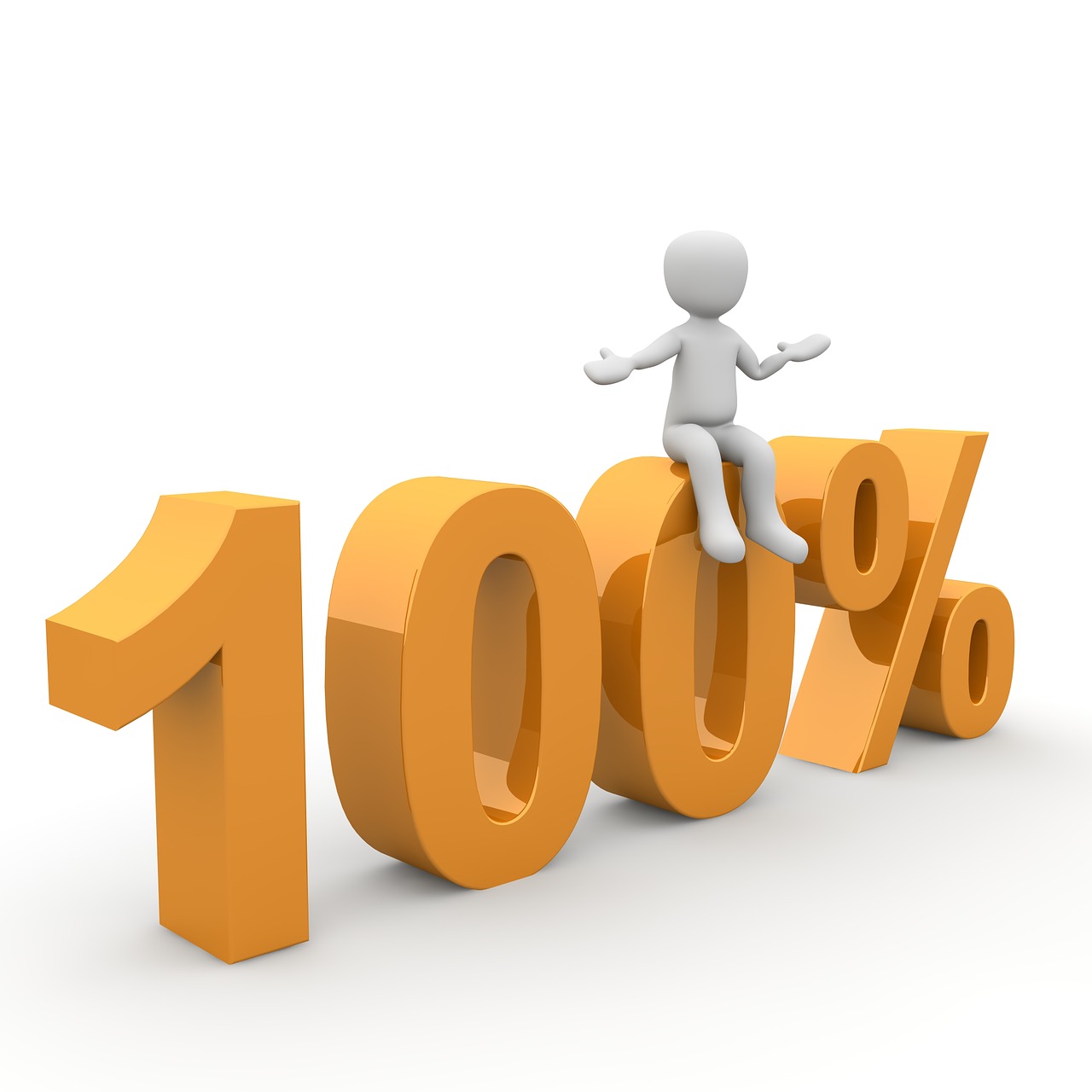 Tekening van mannetje op de cijfers 100%