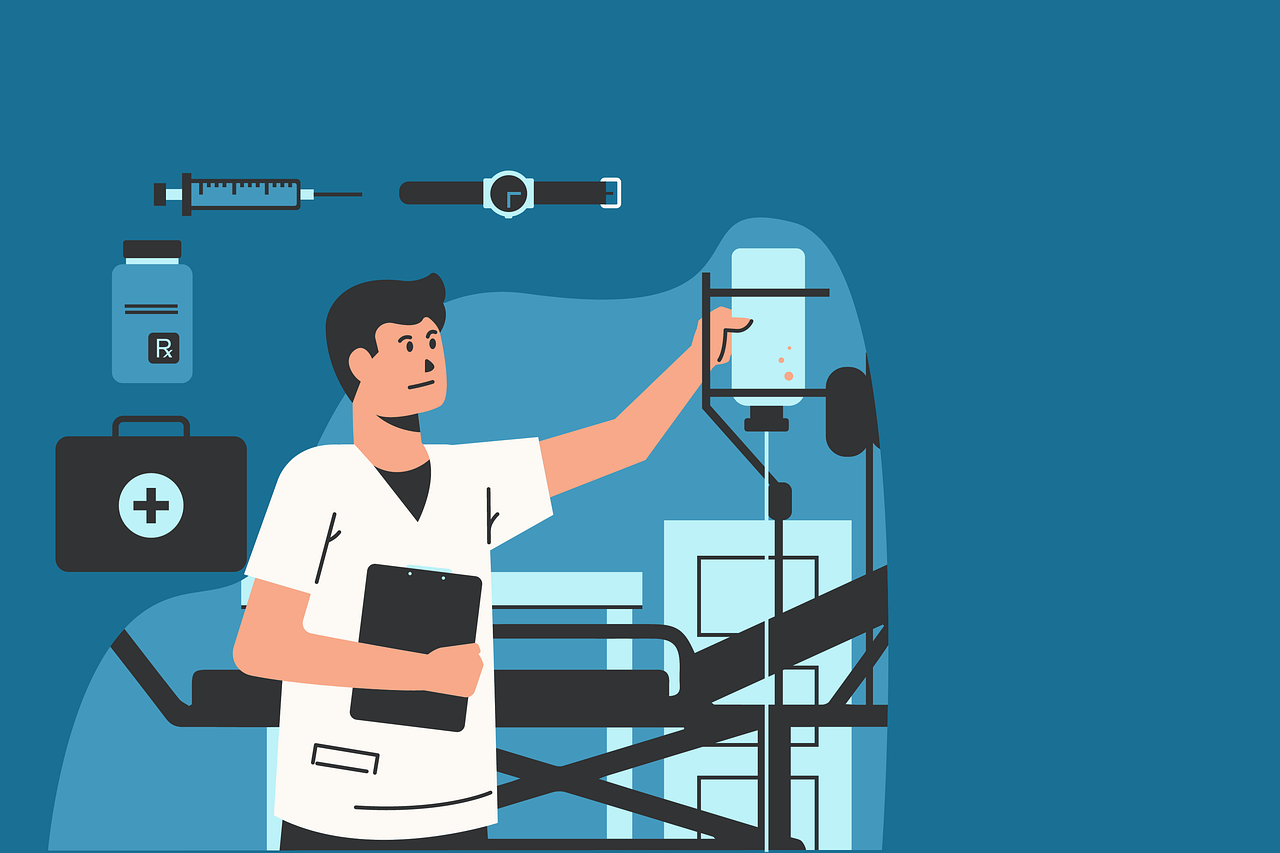 Tekening van een ziekenhuisomgeving