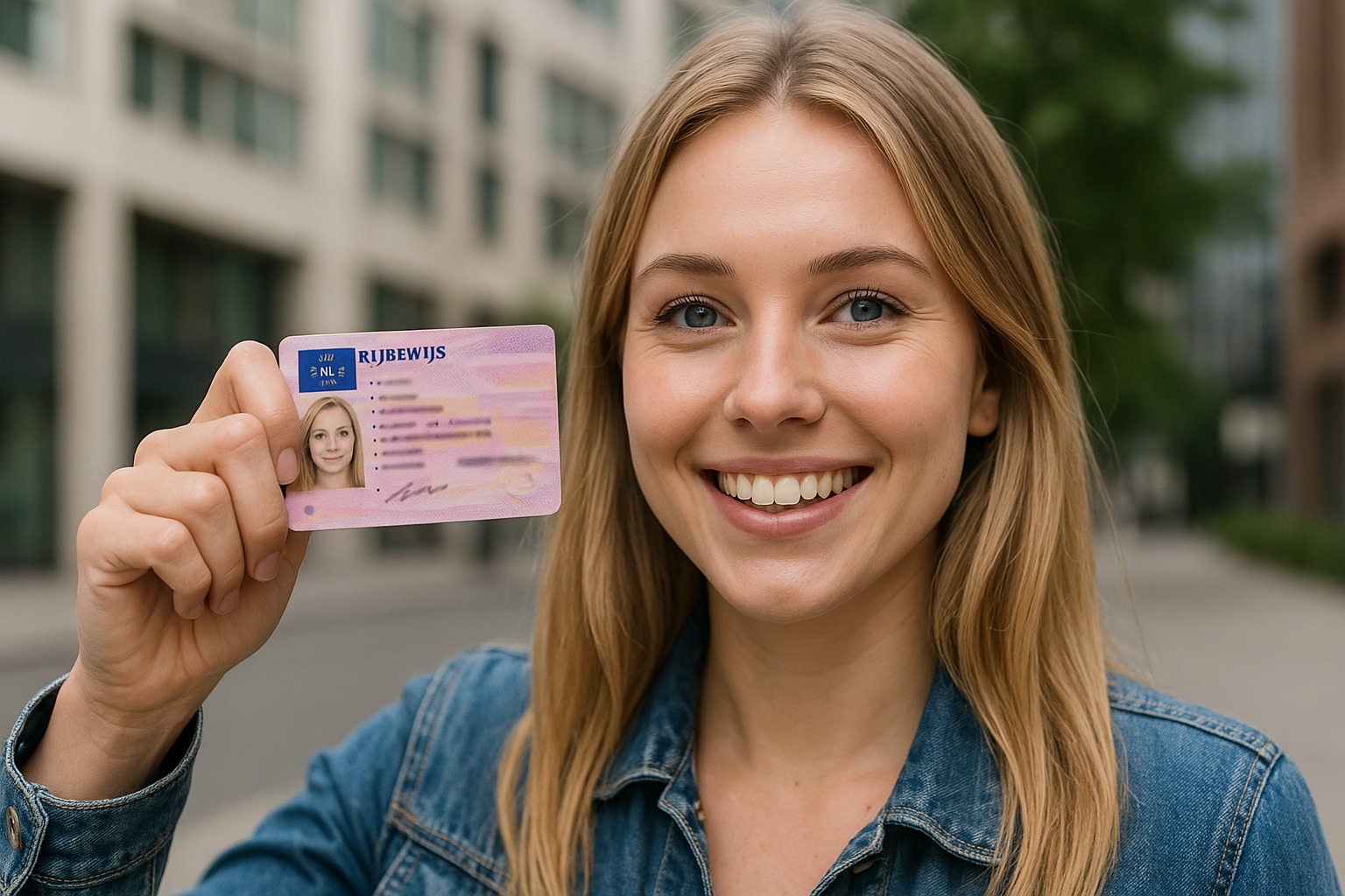Jonge vrouw toont haar rijbewijs