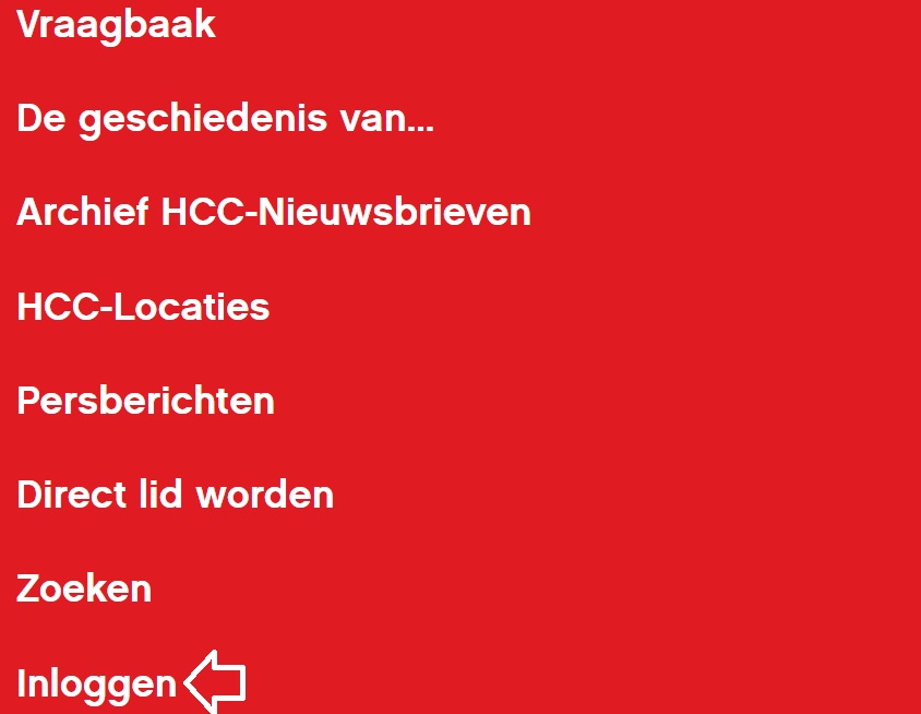 Inloggen via Hamburger menu