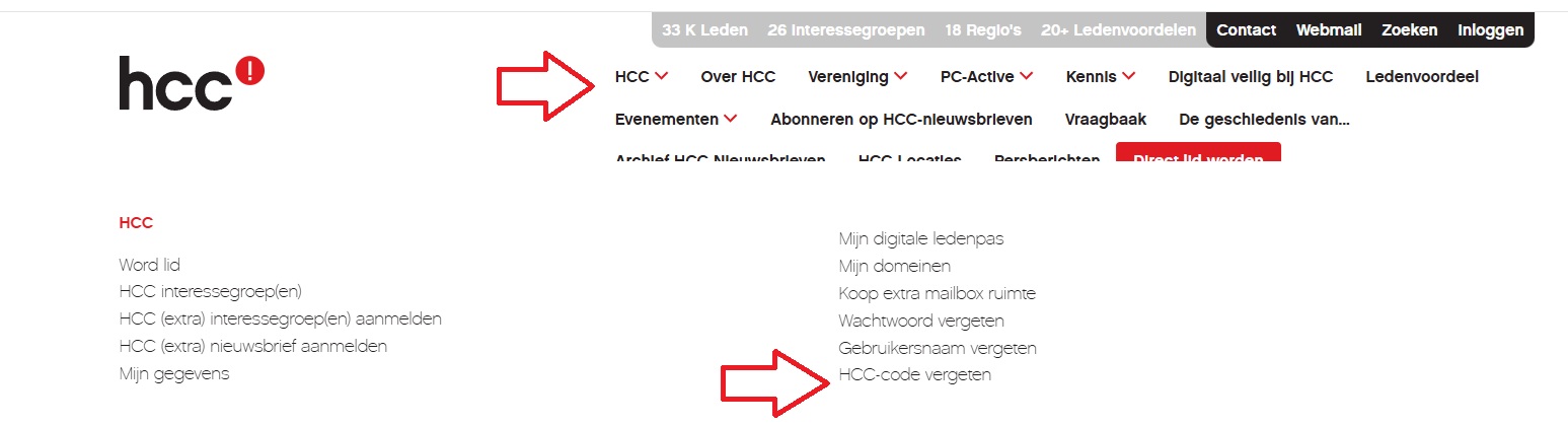 Menu aanvragen HCC code