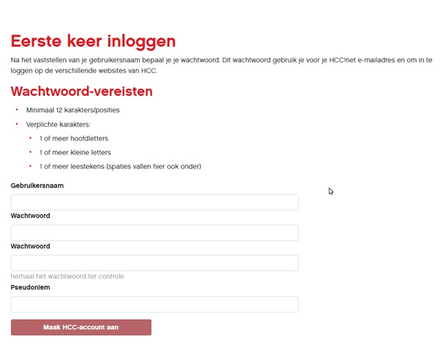 Nieuw account aanmaken pagina deel 2