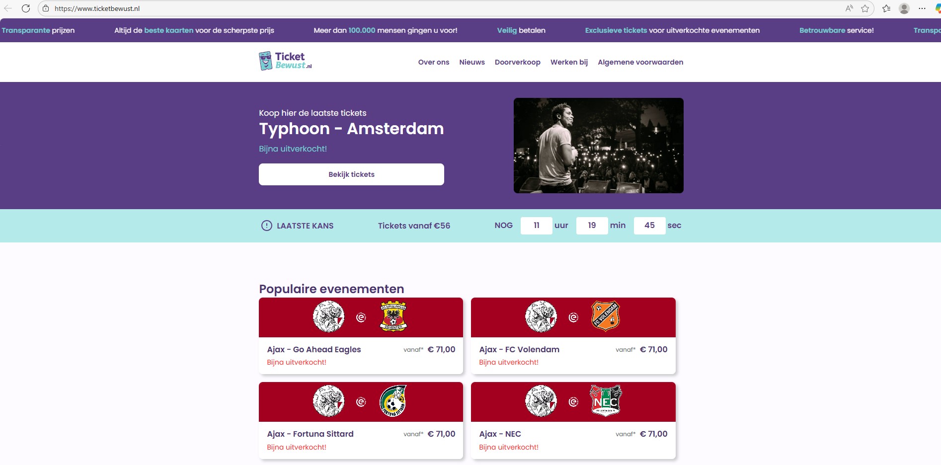 De homepage van ticketbewust.nl