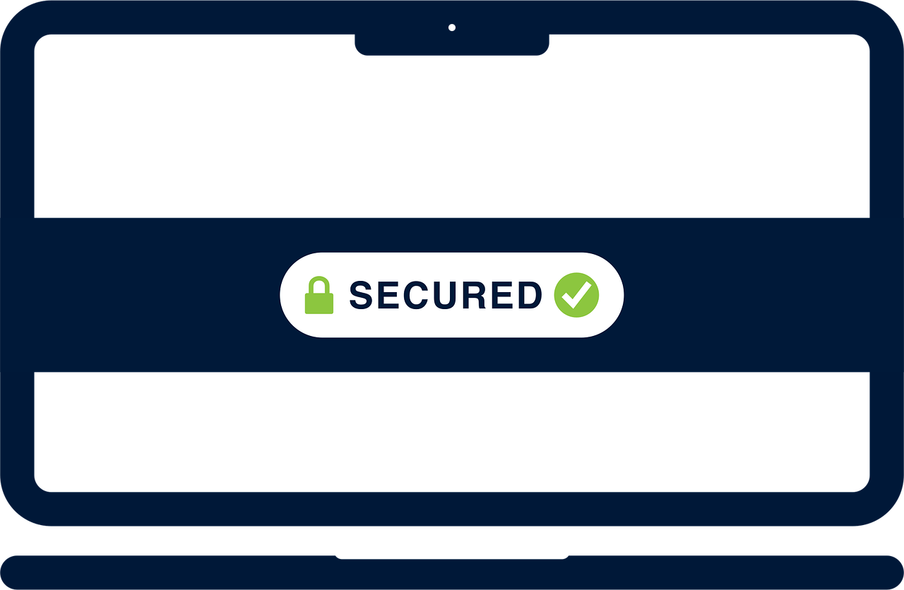 Tekening van laptopscherm met het woord Secured