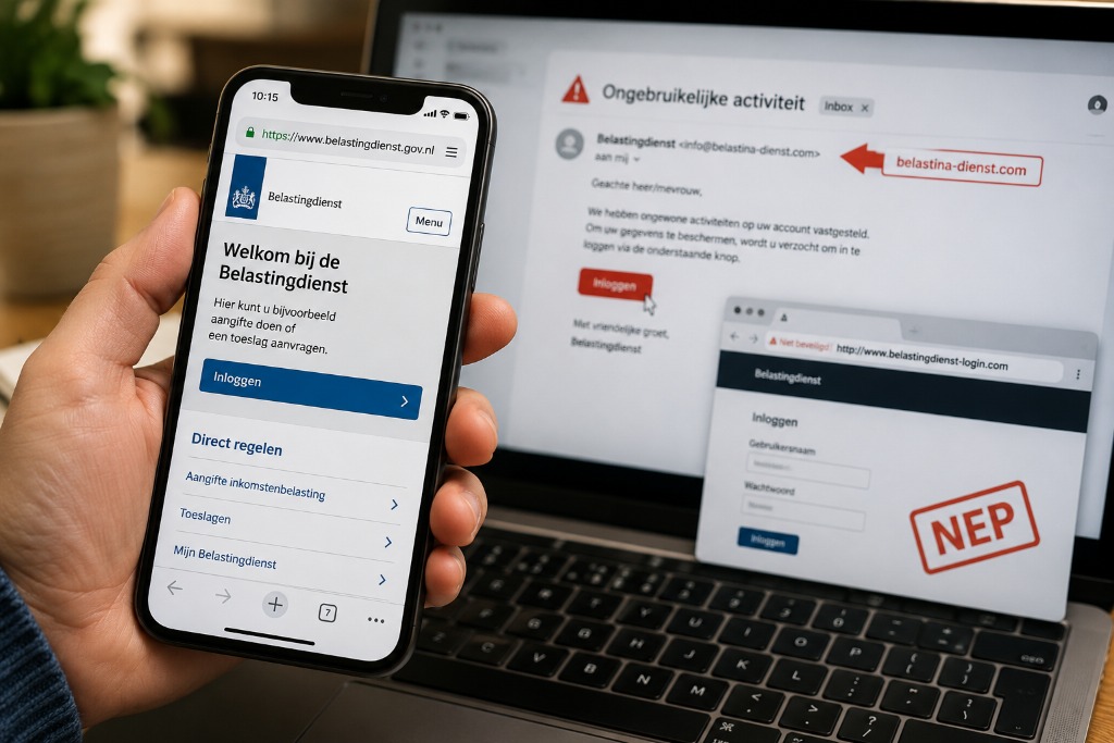 Smartphone met .gov.nl website