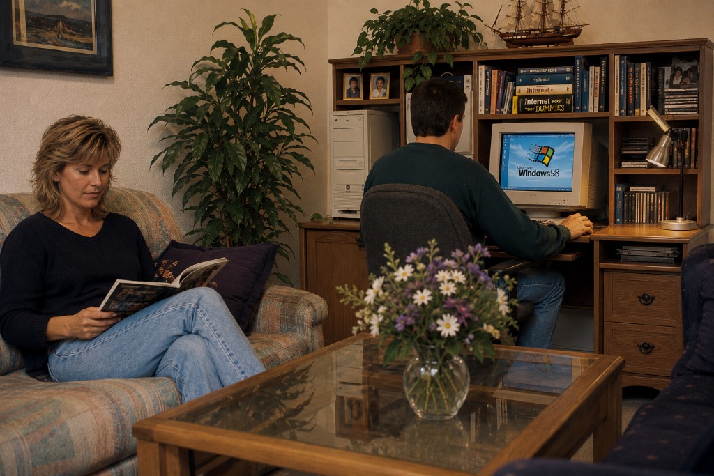 Woonkamer met man achter de computer