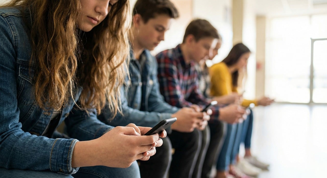 Tieners kijken op hun smartphone