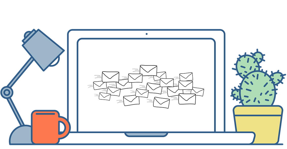 Tekening van beeldscherm met mail