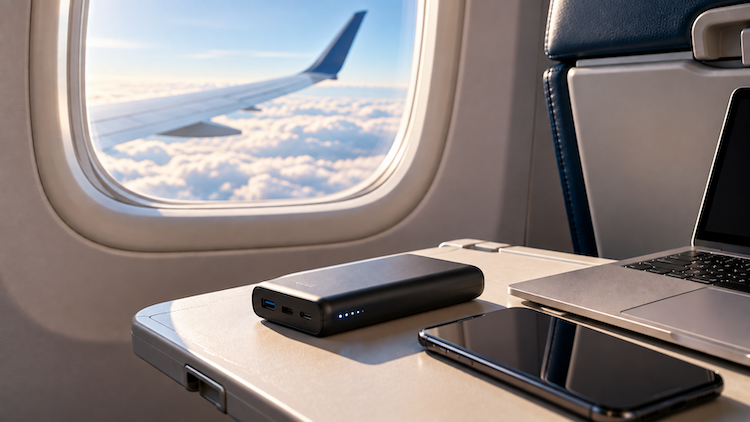 powerbank in een vliegtuig