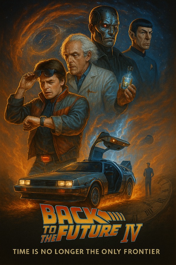 Poster van de nimmer bedachte en gemaakte film Back to the Future IV. Het idee van de afbeelding komt van de schrijver van dit artikel, de uitvoering is door AI