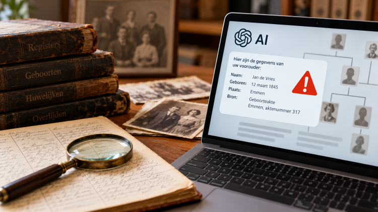 Laptop met genealogiesite op scherm