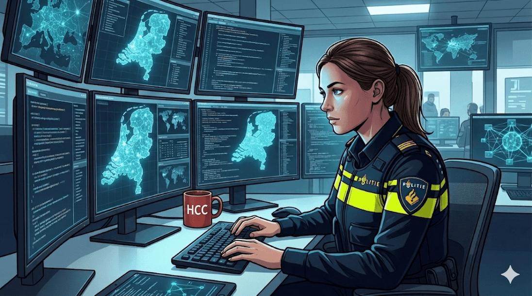 Politie agente met grote schermen