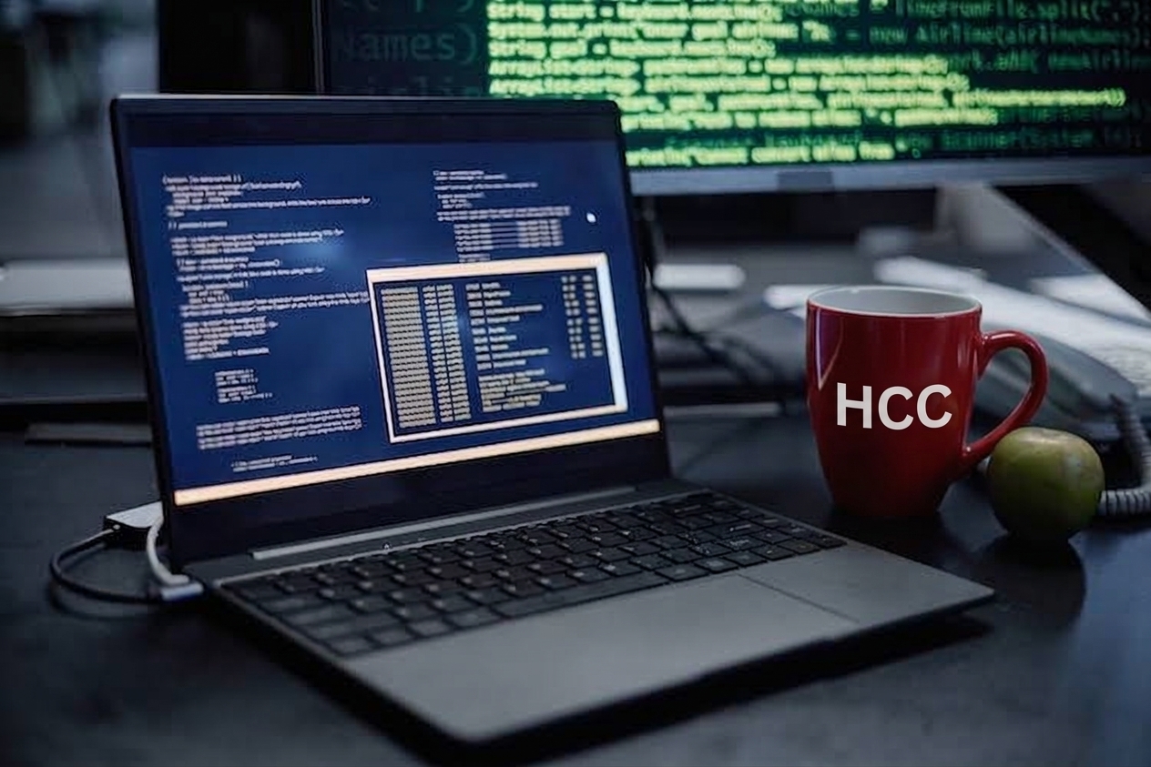 Laptop met op scherm een programmeertaal