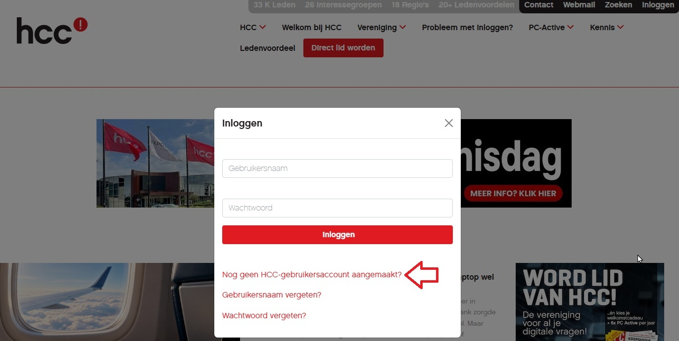 HCC account 5 nog geen gebruikersaccount aangemaakt