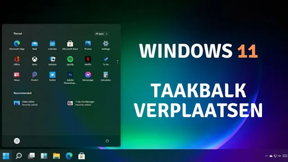 tekst op een computerscherm: Taakbalk verplaatsen  Windows11