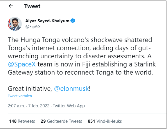 Tweet Tonga SpaceX