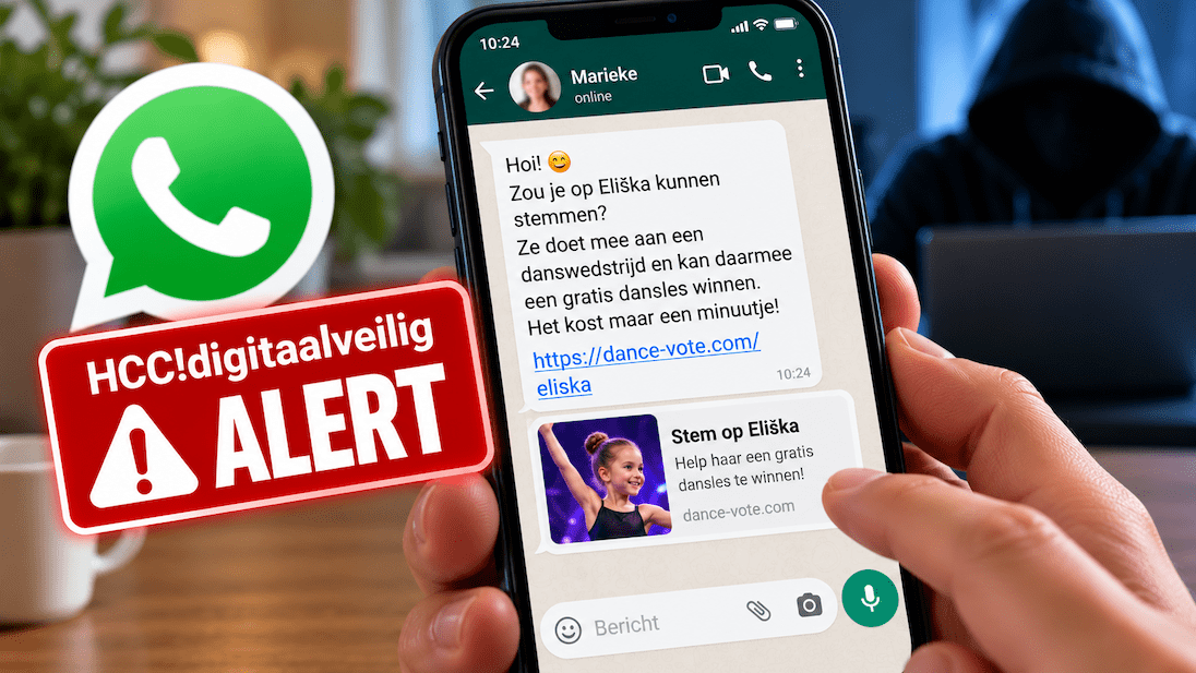 Hand houdt telefoon vast met op scherm whatsapp bericht