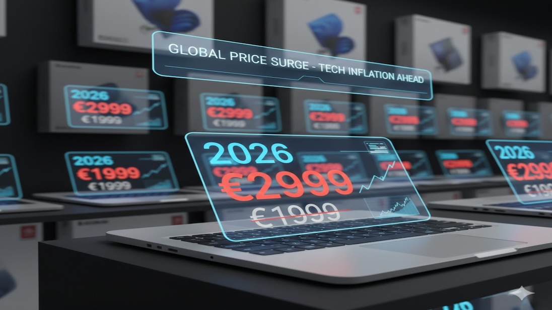 laptops met op hun schermen 2026 €2999 EN €1999 doorgestreept