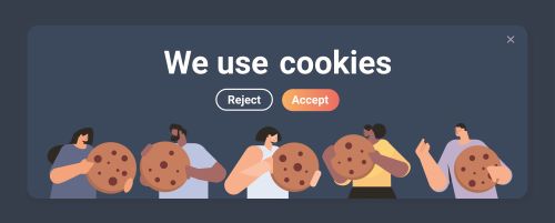 Tekening met mensen en de tekst 'We use cookies'