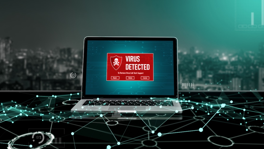 Virus Alert op een laptop scherm