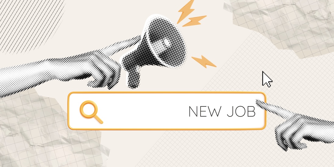 oproep met megafoon voor New Job